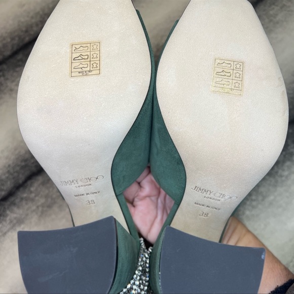 Jimmy Choo Baia 100 mm Crystal Detailed Cactus Suede Mule Sandal Heels - Picture 8 of 10